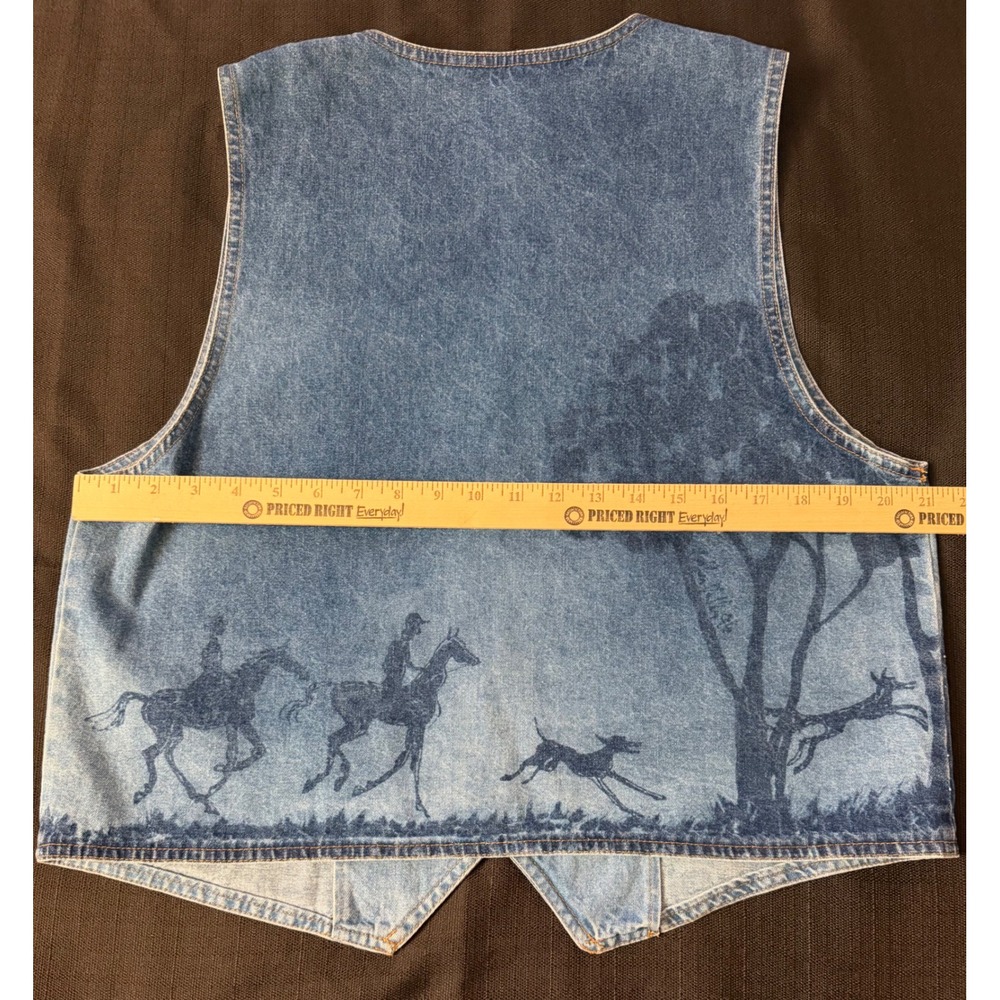 Vintage Vivaldi Jeanswear Denim Vest Women Large Fox Hunt Equestrian Light Wash - Picture 6 of 7